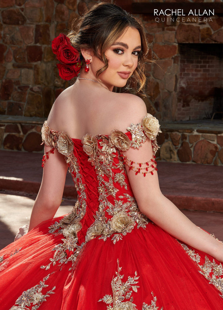 3D Floral Off Shoulder Quinceanera Dress by Rachel Allan RQ3117