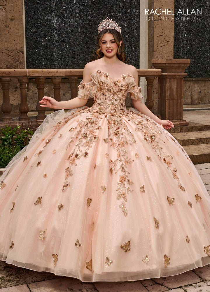 3D Floral Off Shoulder Quinceanera Dress by Rachel Allan RQ3120