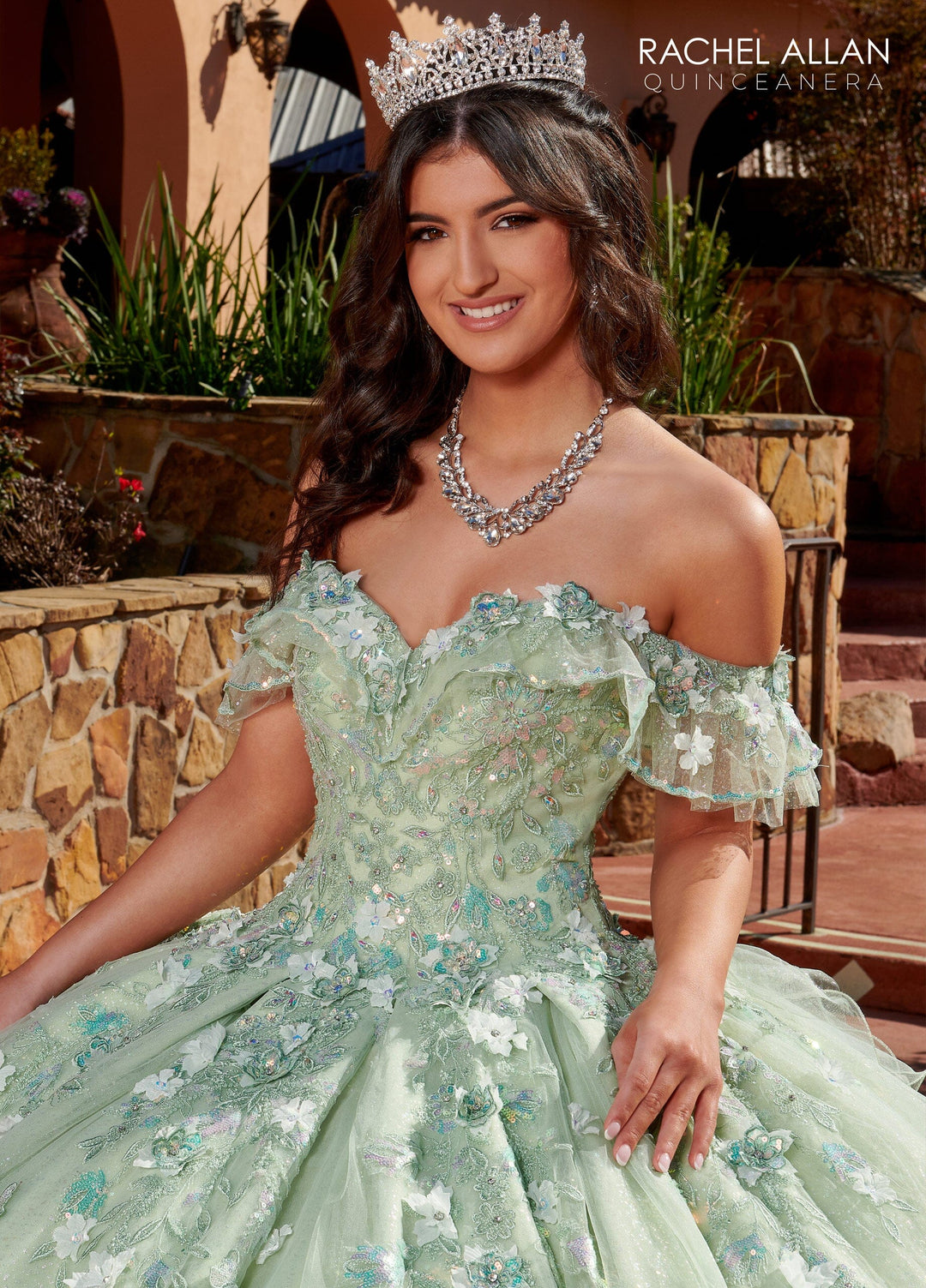 3D Floral Off Shoulder Quinceanera Dress by Rachel Allan RQ3120