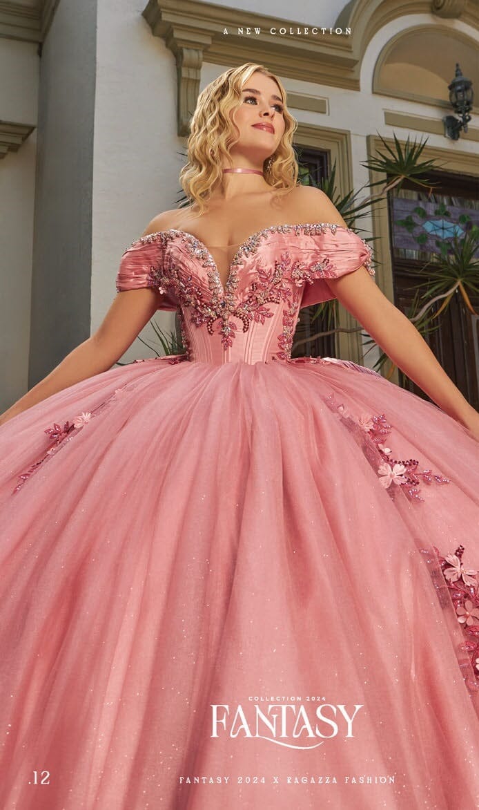 3D Floral Off Shoulder Quinceanera Dress by Ragazza EV41-641