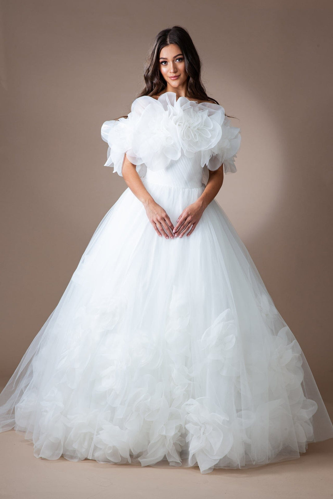 3D Floral Organza Ruffled Ball Gown by Amelia Couture SU079