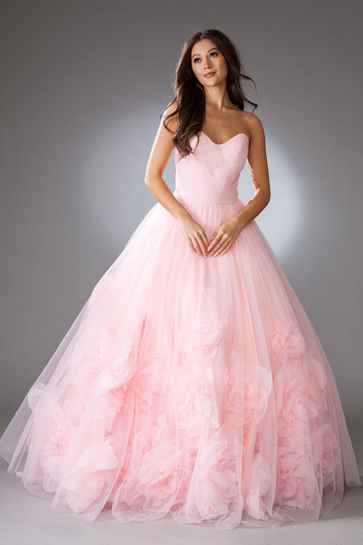 3D Floral Organza Ruffled Ball Gown by Amelia Couture SU079