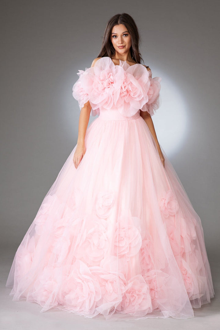 3D Floral Organza Ruffled Ball Gown by Amelia Couture SU079