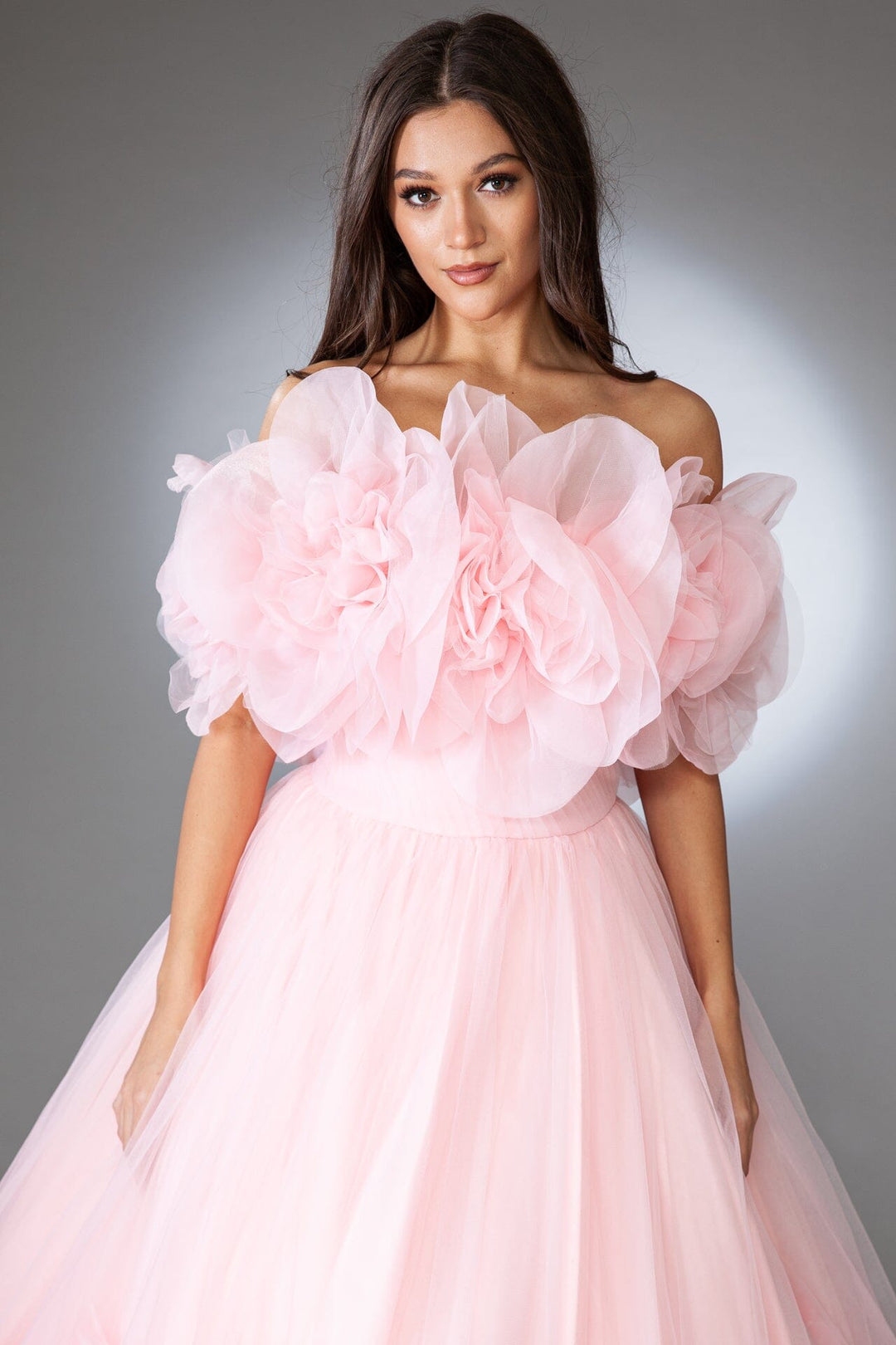 3D Floral Organza Ruffled Ball Gown by Amelia Couture SU079