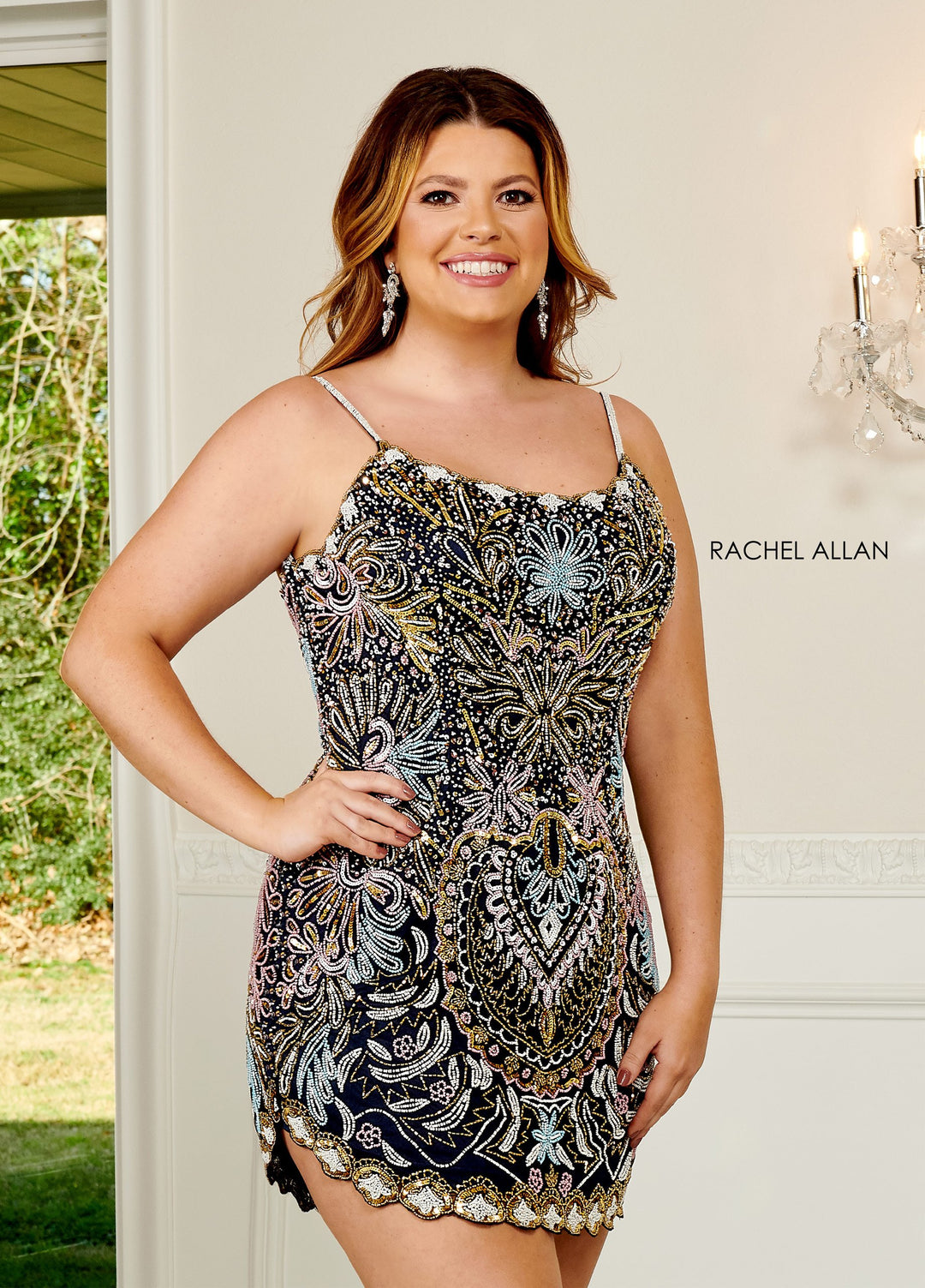 Bead Print Short Sleeveless Dress by Rachel Allan 40080