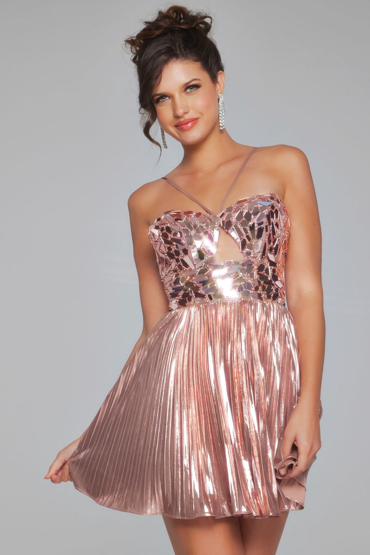 Metallic Short Halter A-line Dress by Jovani 40351