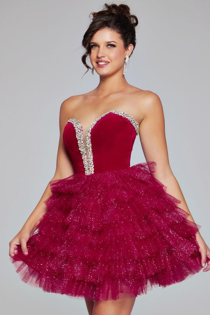 Velvet Short Strapless Ruffled Dress by Jovani 40352