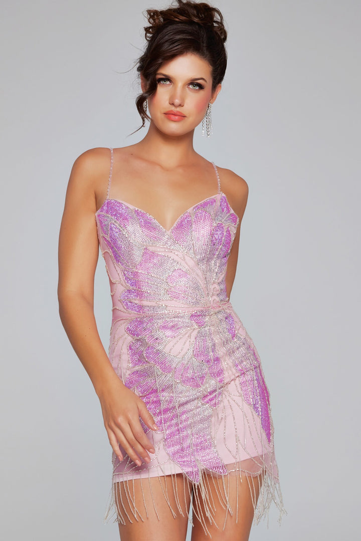 Beaded Fringe Short Sleeveless Dress by Jovani 40377