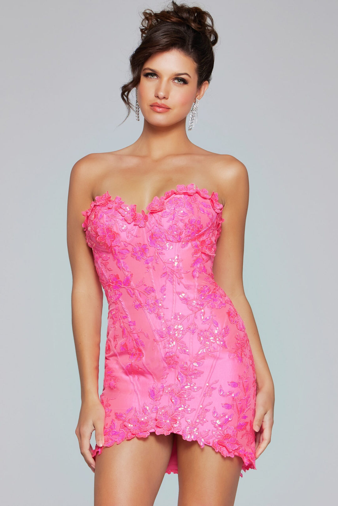 Applique Fitted Short Strapless Dress by Jovani 40380