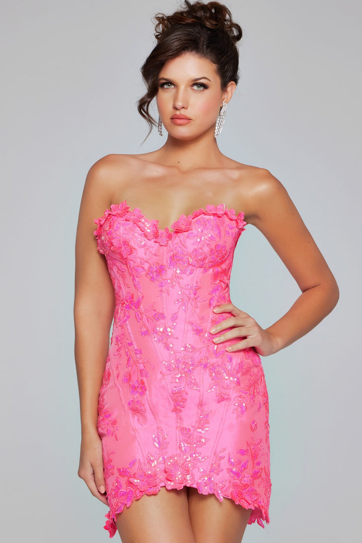 Applique Fitted Short Strapless Dress by Jovani 40380