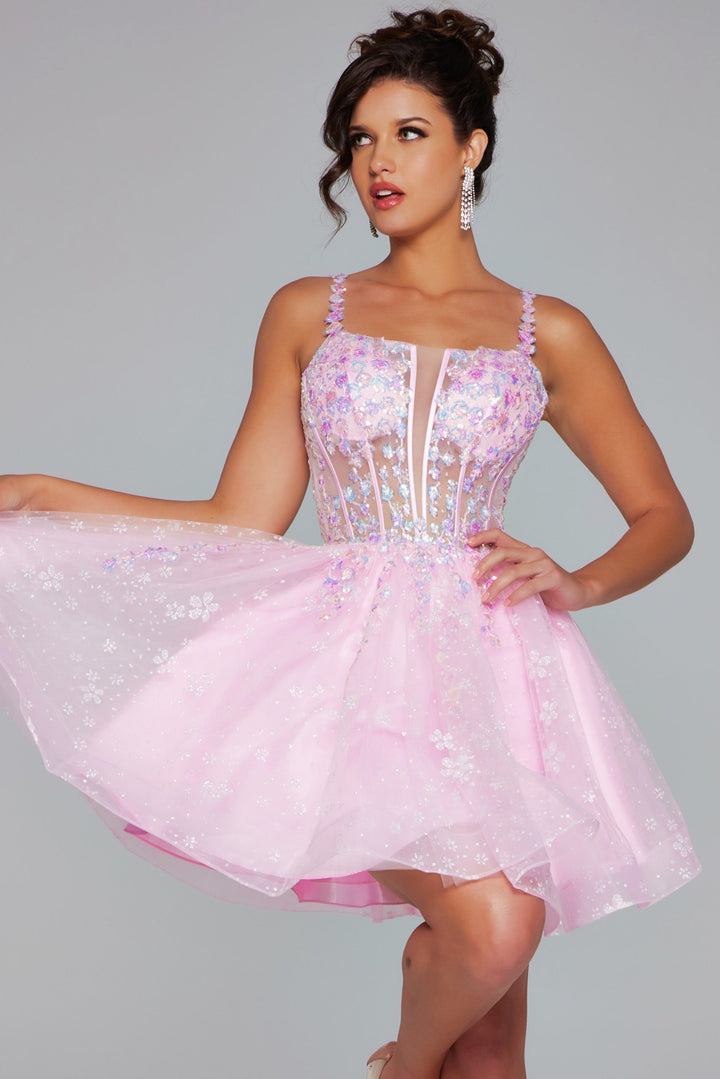 Applique Short Sleeveless A-line Dress by Jovani 40501