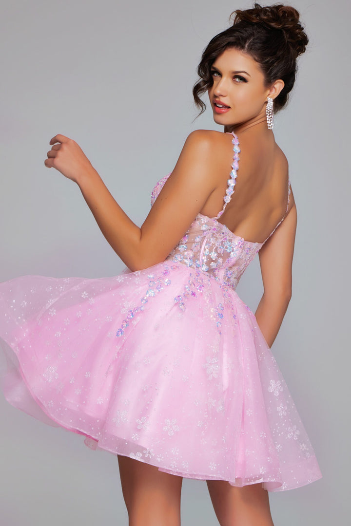 Applique Short Sleeveless A-line Dress by Jovani 40501