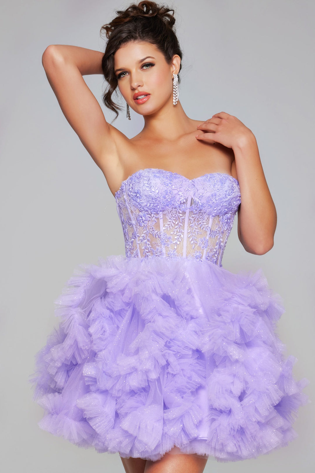 Short Strapless A-line Ruffled Dress by Jovani 40628