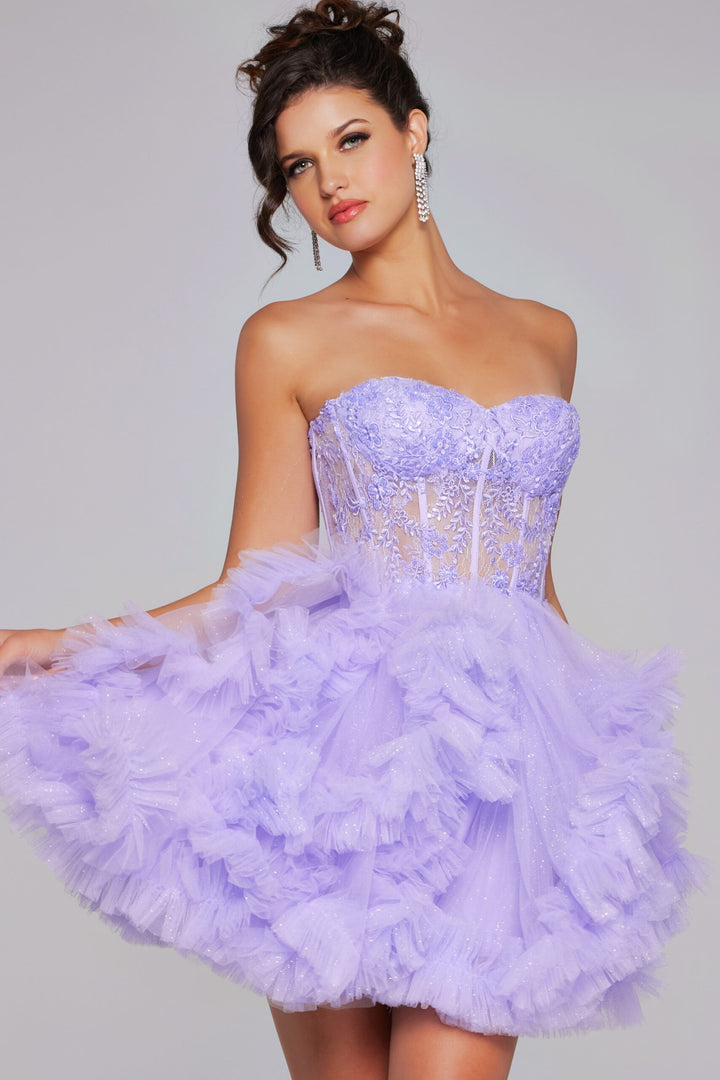 Short Strapless A-line Ruffled Dress by Jovani 40628