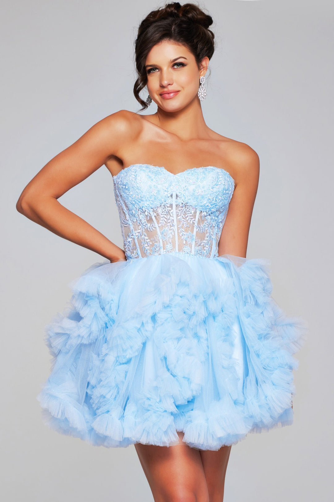 Short Strapless A-line Ruffled Dress by Jovani 40628