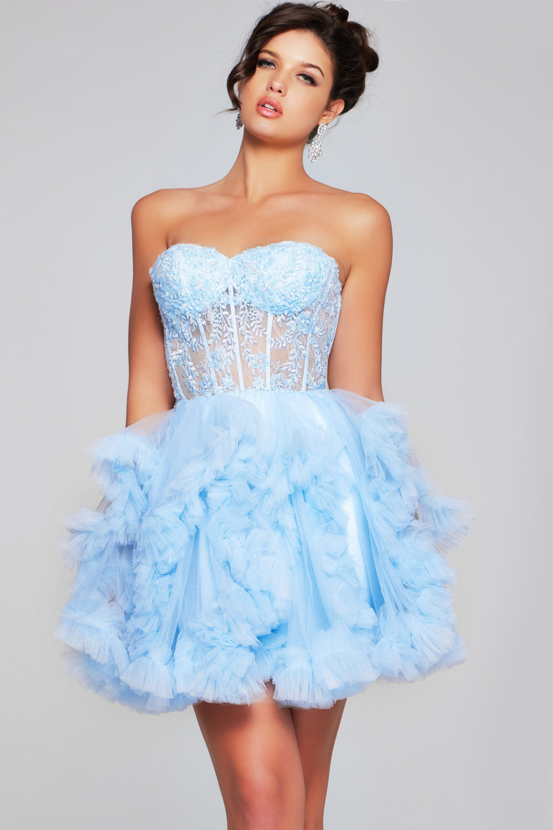 Short Strapless A-line Ruffled Dress by Jovani 40628