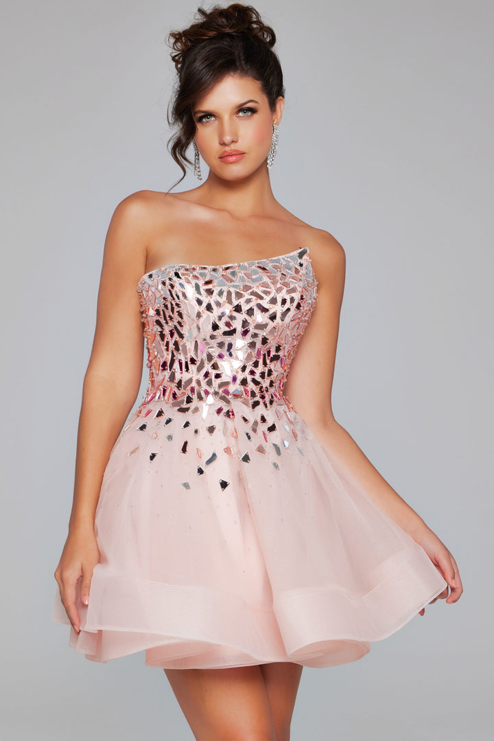 Organza Short One Shoulder A-line Dress by Jovani 42282