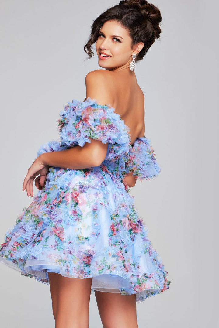 Print Short Off Shoulder Ruffled Dress by Jovani 42573