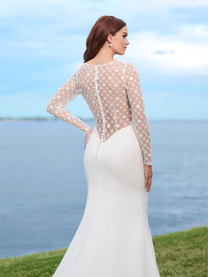 Long Sleeve Slit Bridal Gown by Adrianna Papell 45002