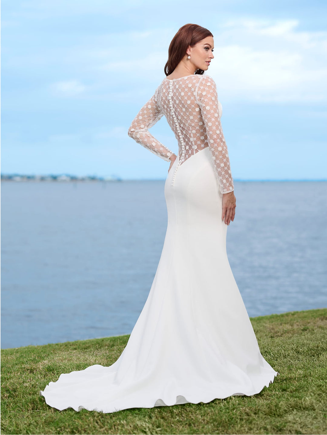 Long Sleeve Slit Bridal Gown by Adrianna Papell 45002