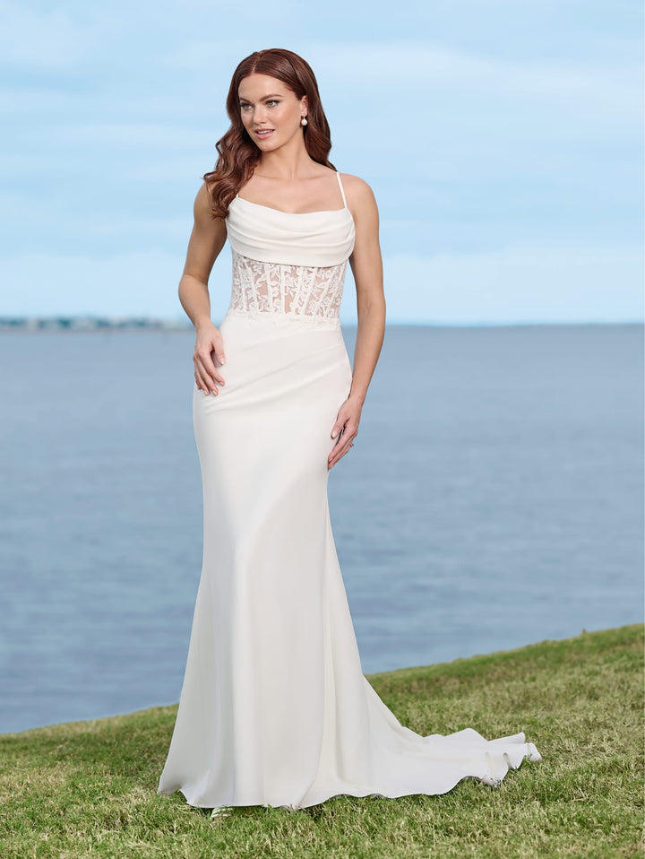 Fitted Cowl Bridal Gown by Adrianna Papell 45004