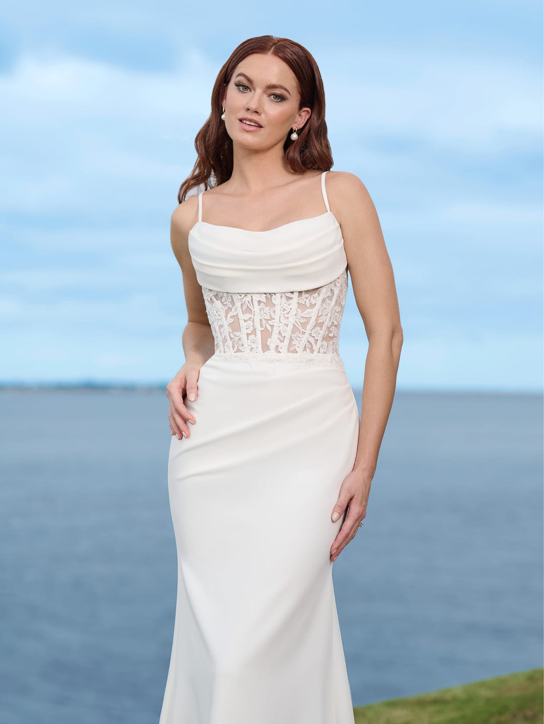 Fitted Cowl Bridal Gown by Adrianna Papell 45004