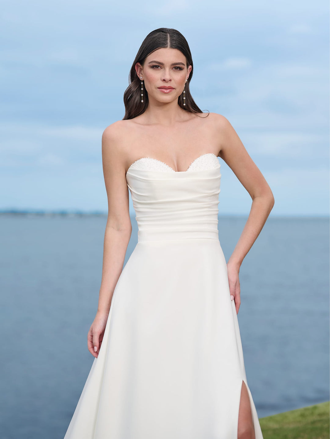 Strapless Slit Bridal Gown by Adrianna Papell 45005