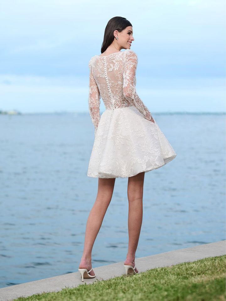 Lace Short Long Sleeve Dress by Adrianna Papell 45009