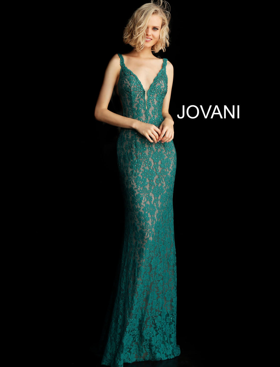 Beaded Lace Fitted Sleeveless Gown by Jovani 48994