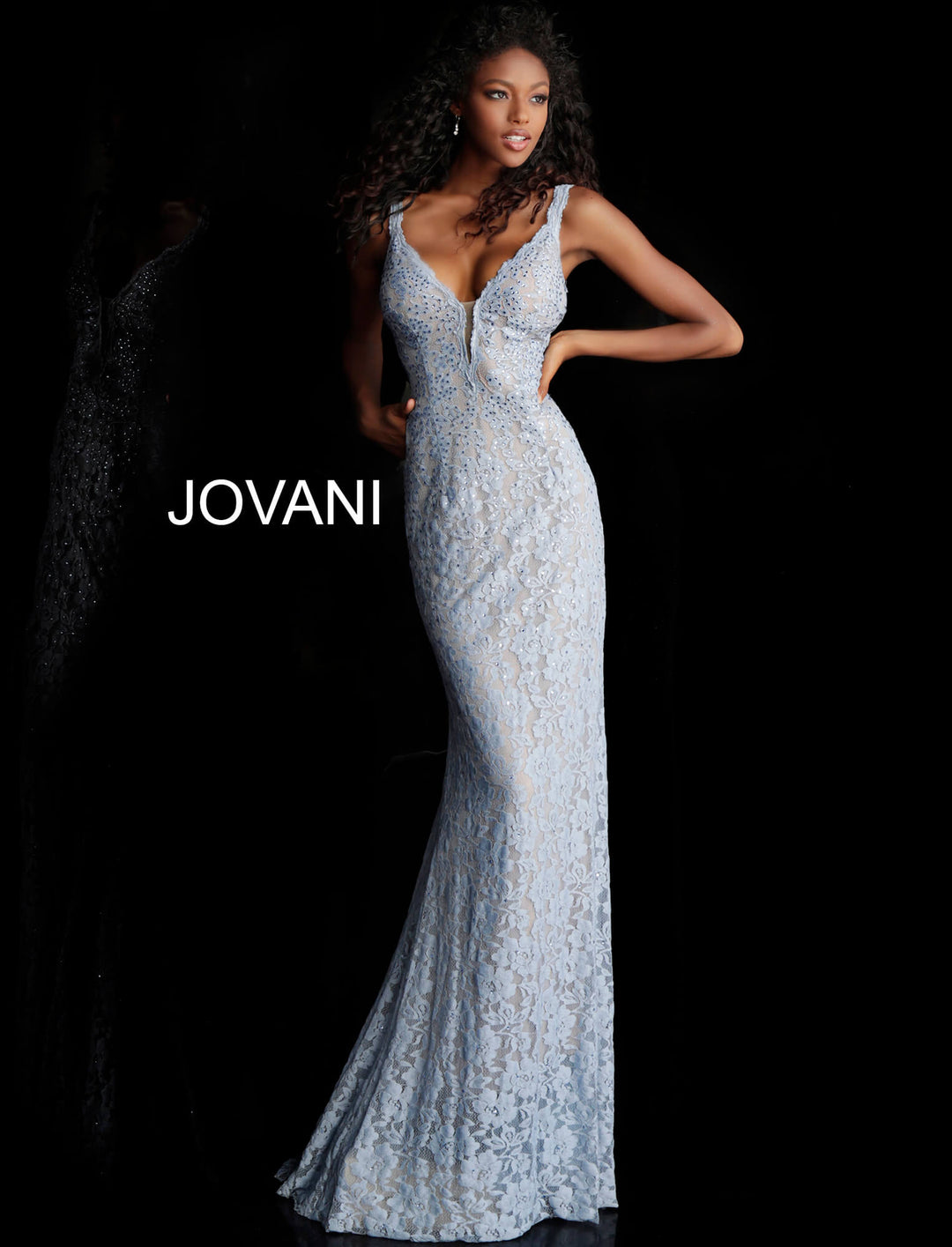 Beaded Lace Fitted Sleeveless Gown by Jovani 48994