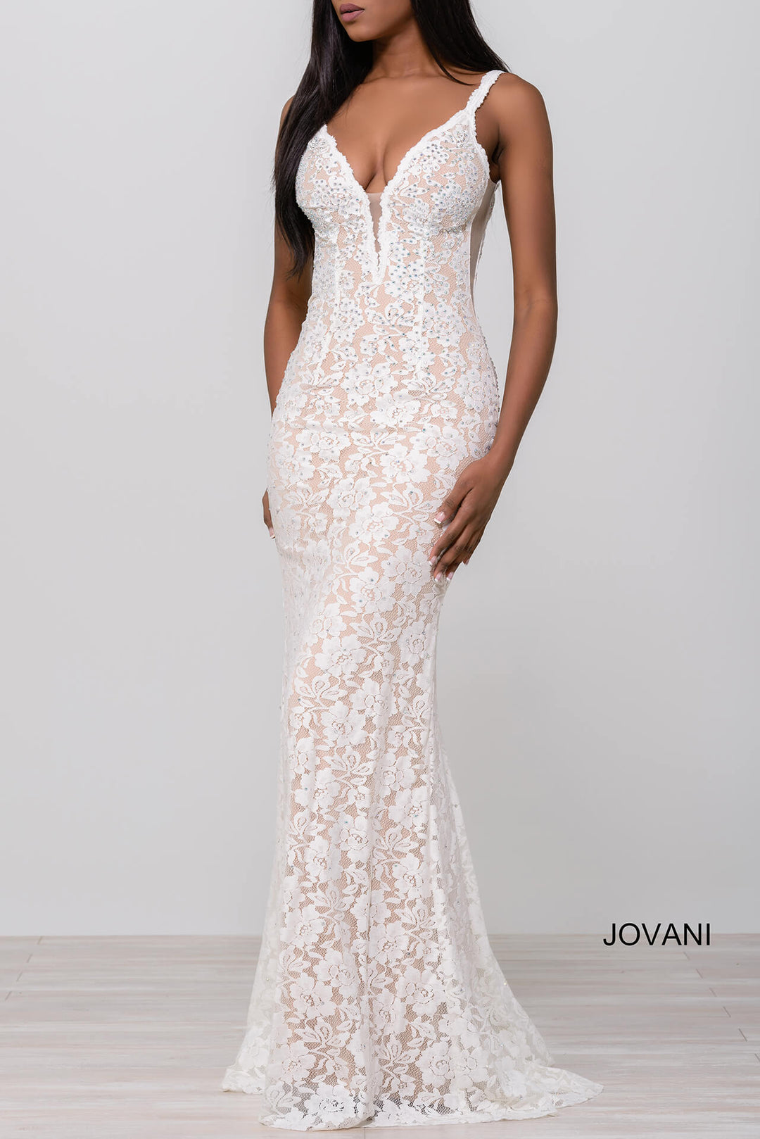 Beaded Lace Fitted Sleeveless Gown by Jovani 48994