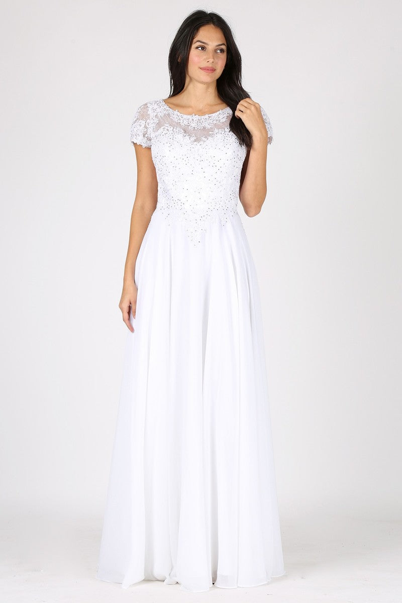 Lace Chiffon Short Sleeve A-line Gown by Eureka 4909