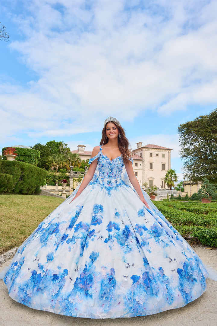 Floral Print Cape Quinceanera Dress by Amarra 54208