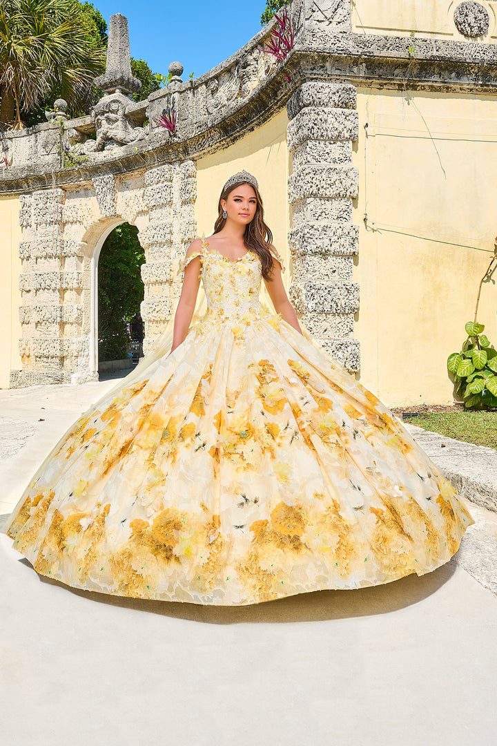 Floral Print Cape Quinceanera Dress by Amarra 54208