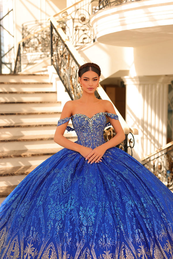 Glitter Applique Bow Quinceanera Dress by Amarra 54210