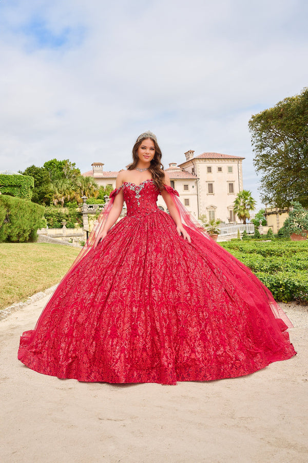 Glitter Cape Sleeve Quinceanera Dress by Amarra 54212