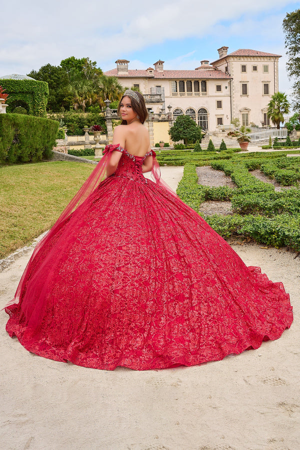 Glitter Cape Sleeve Quinceanera Dress by Amarra 54212