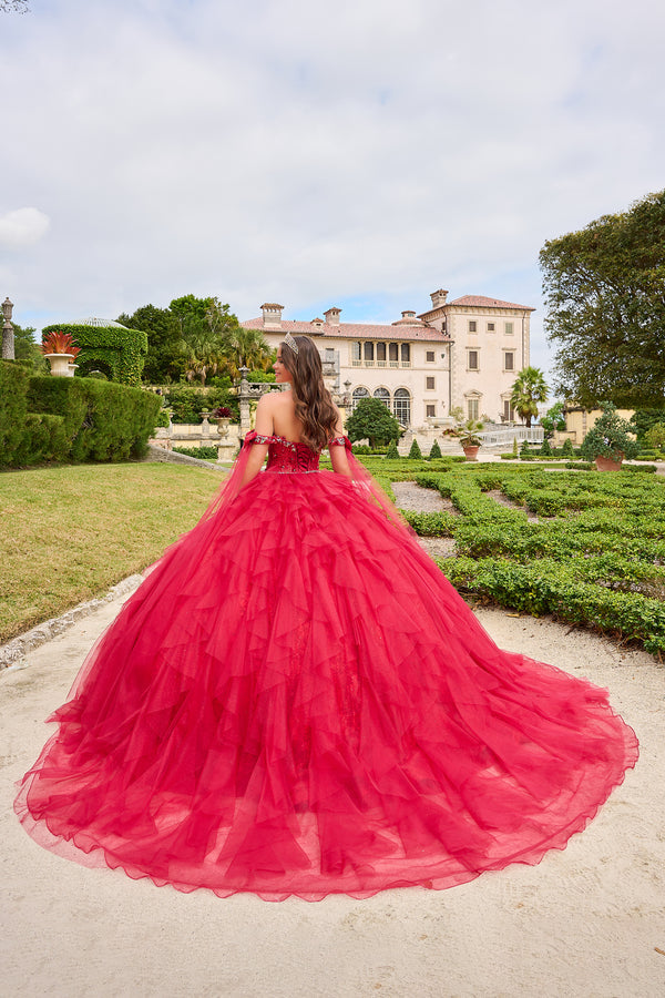 Glitter Cape Sleeve Quinceanera Dress by Amarra 54212