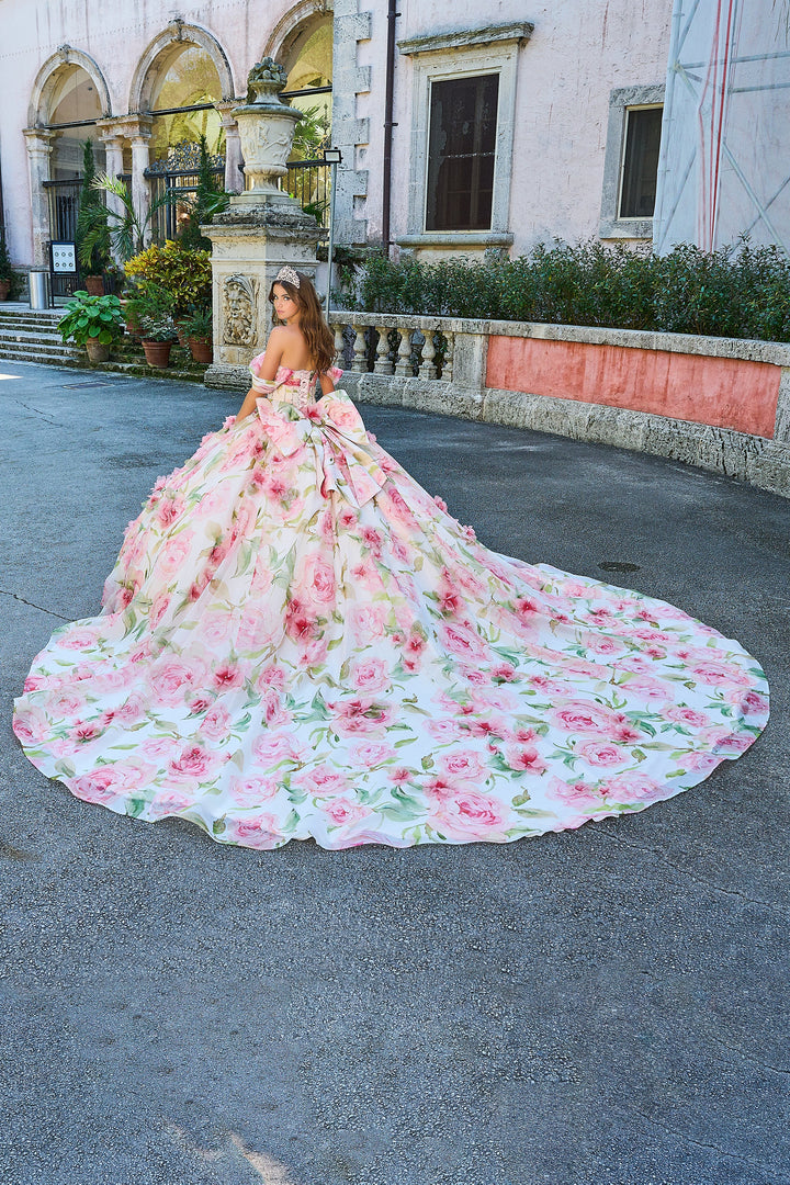 Floral Print Off Shoulder Quinceanera Dress by Amarra 54214