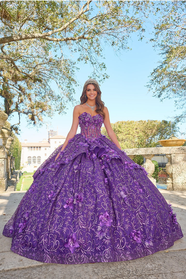 3D Floral Cape Sleeve Quinceanera Dress by Amarra 54216