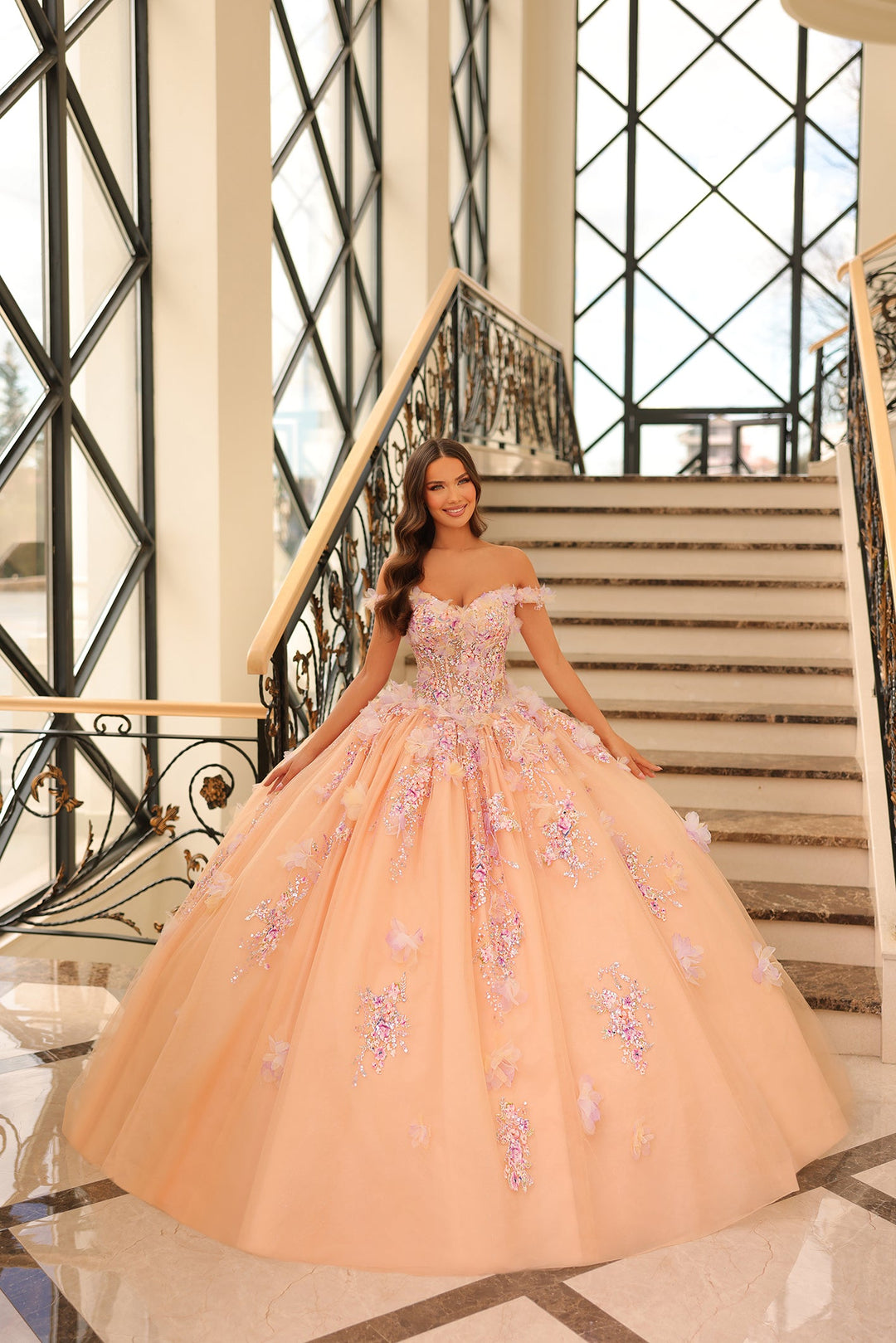 3D Floral Off Shoulder Quinceanera Dress by Amarra 54228