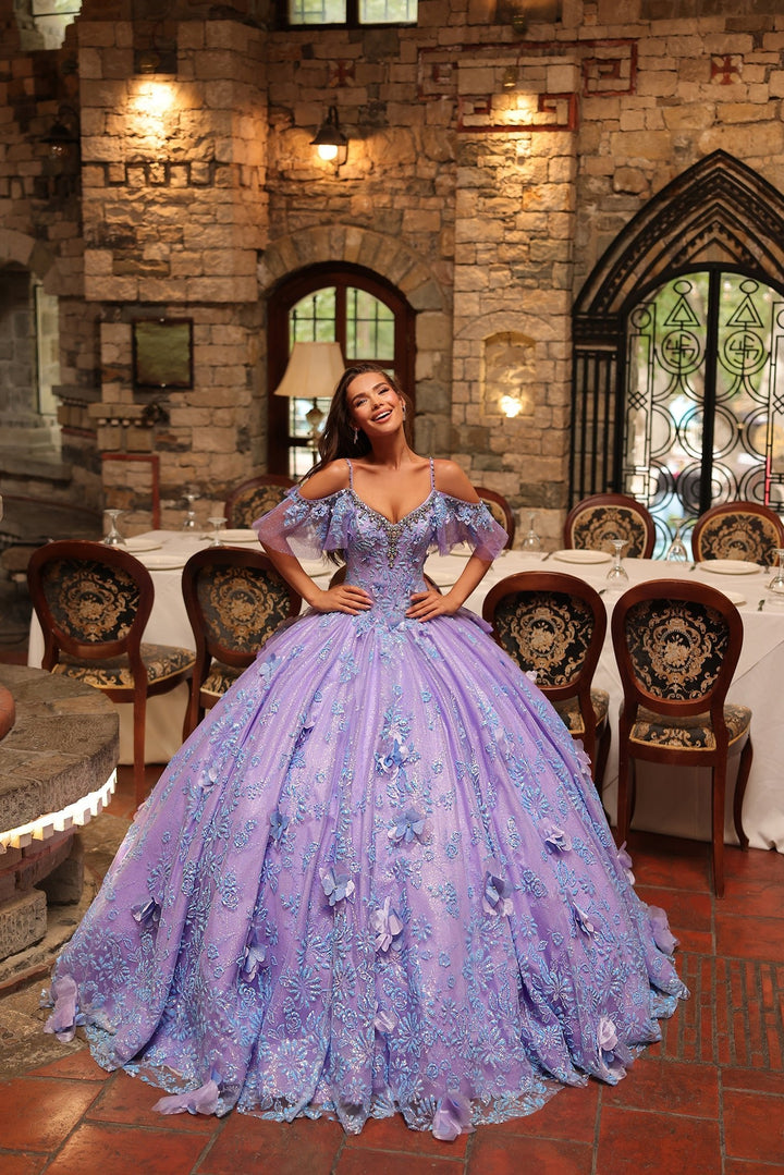 3D Floral Cold Shoulder Ball Gown by Amarra 54229