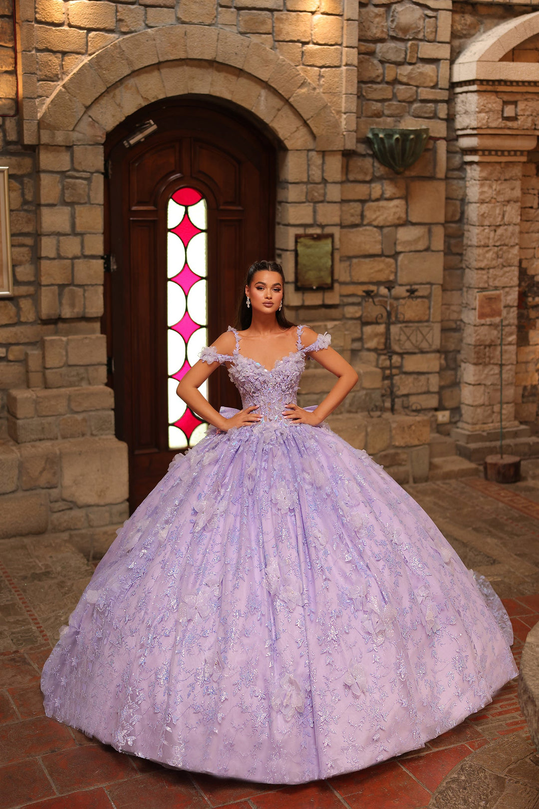 3D Floral Off Shoulder Ball Gown by Amarra 54243