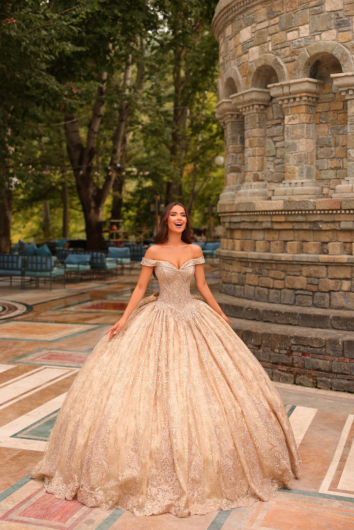 Off Shoulder Hooded Cloak Quinceanera Dress by Amarra 54324