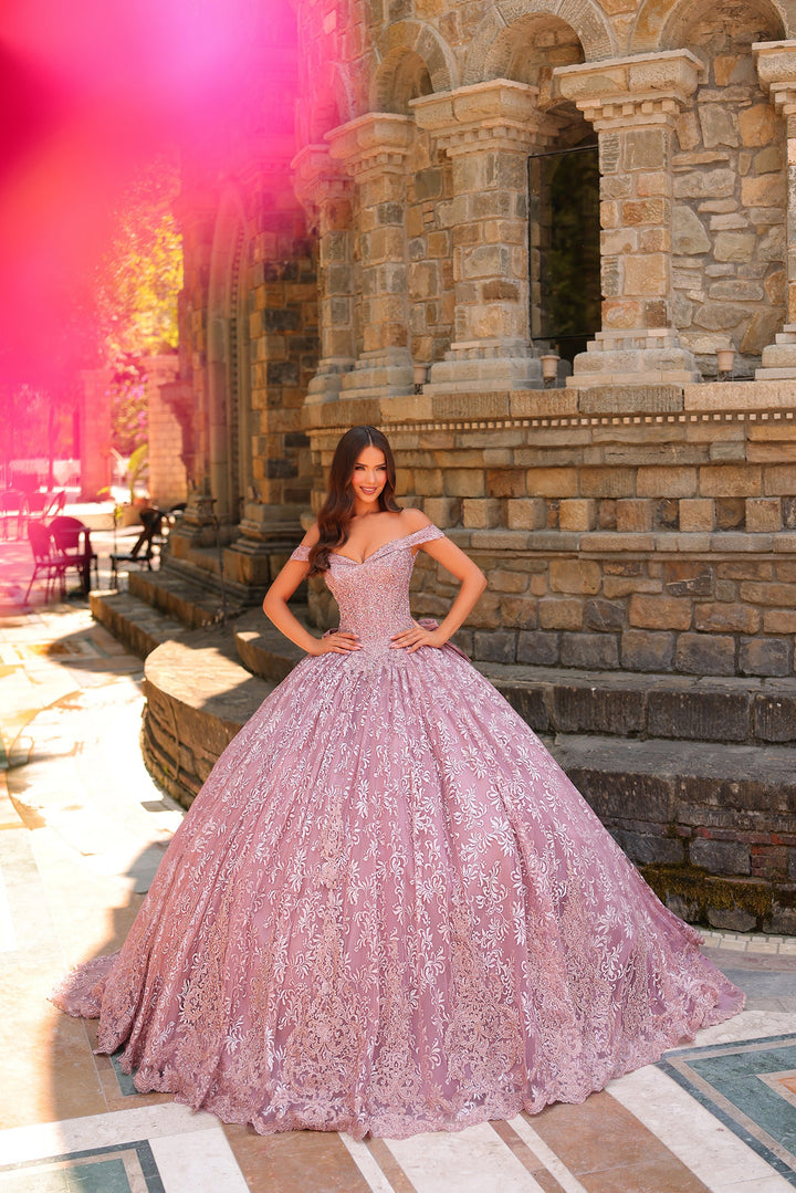 Off Shoulder Hooded Cloak Quinceanera Dress by Amarra 54324