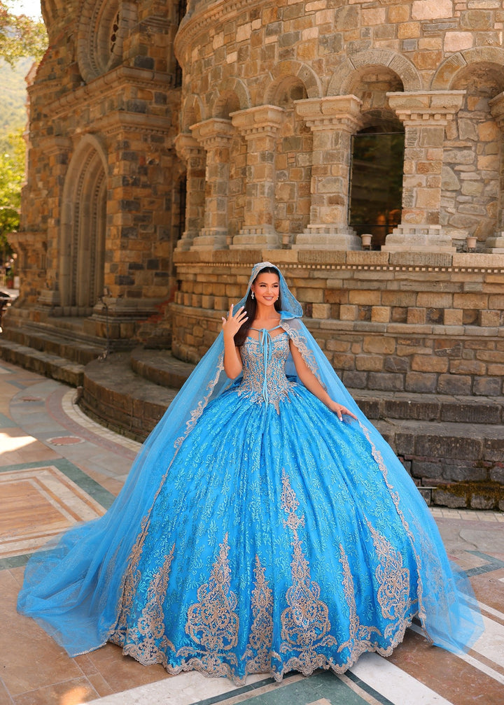 Off Shoulder Hooded Cloak Quinceanera Dress by Amarra 54324