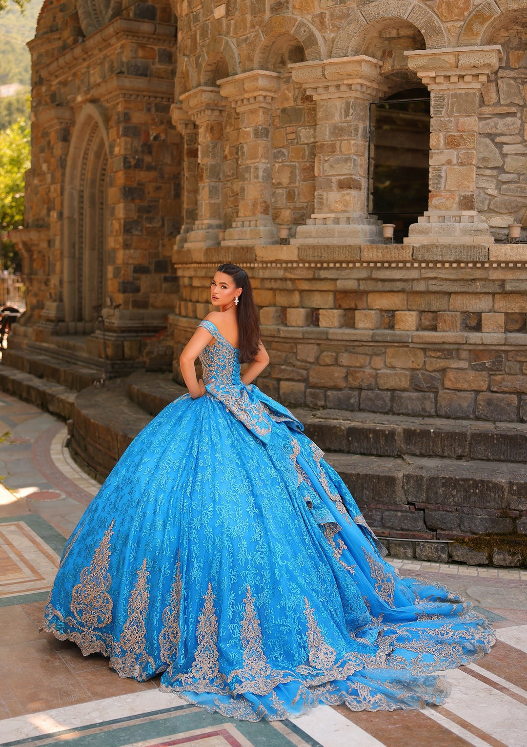 Off Shoulder Hooded Cloak Quinceanera Dress by Amarra 54324