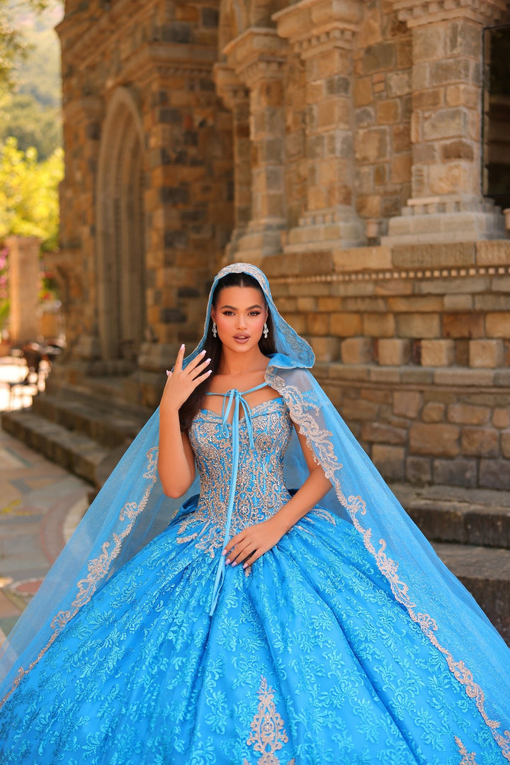 Off Shoulder Hooded Cloak Quinceanera Dress by Amarra 54324