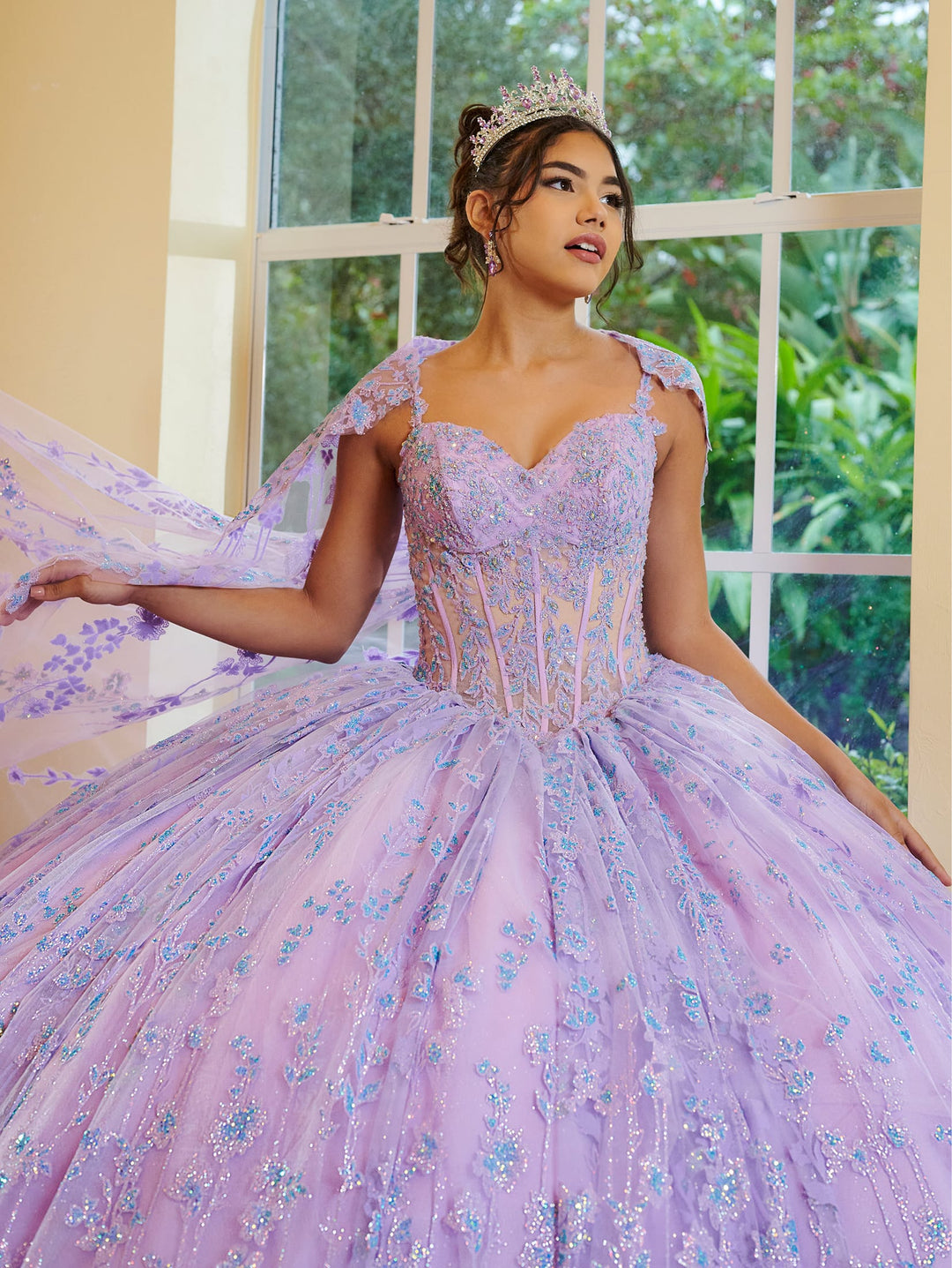 Sleeveless Cape Quinceanera Dress by LizLuo Fiesta 56510