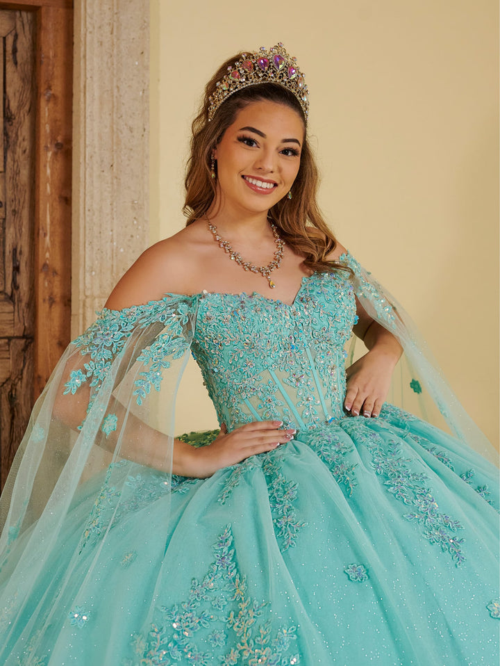 Cape Sleeve Quinceanera Dress by LizLuo Fiesta 56516